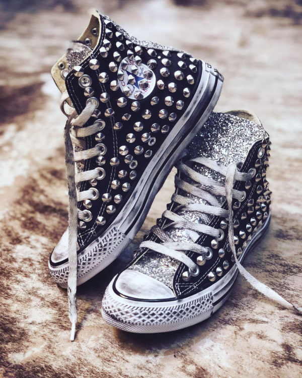 Le tue scarpe Converse All Stars HIGH nero borchie argento glitter argento  personalizzate da Blazelab - Store Online